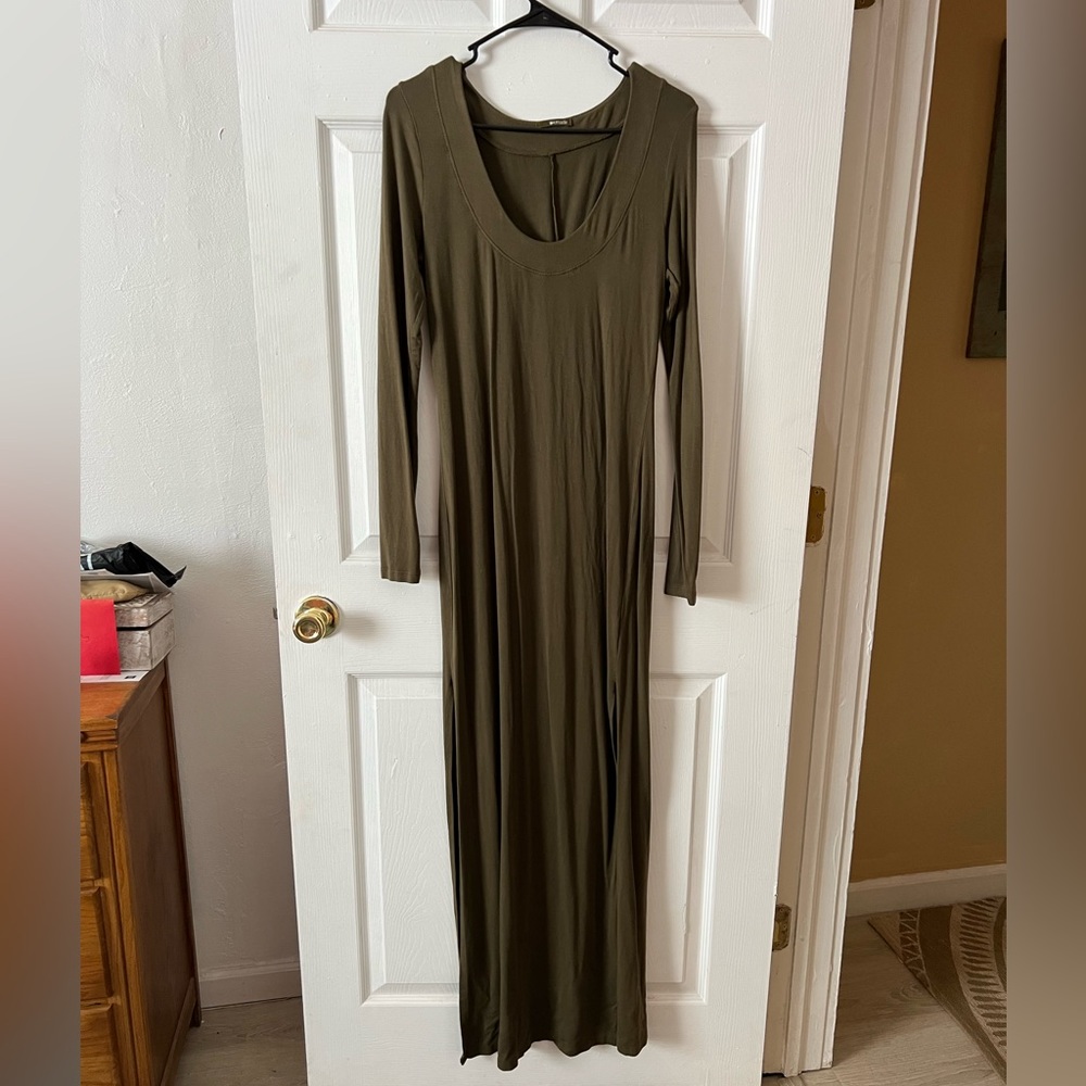 LAmade Long Sleeve Olive Maxi Dress w/Side Slits